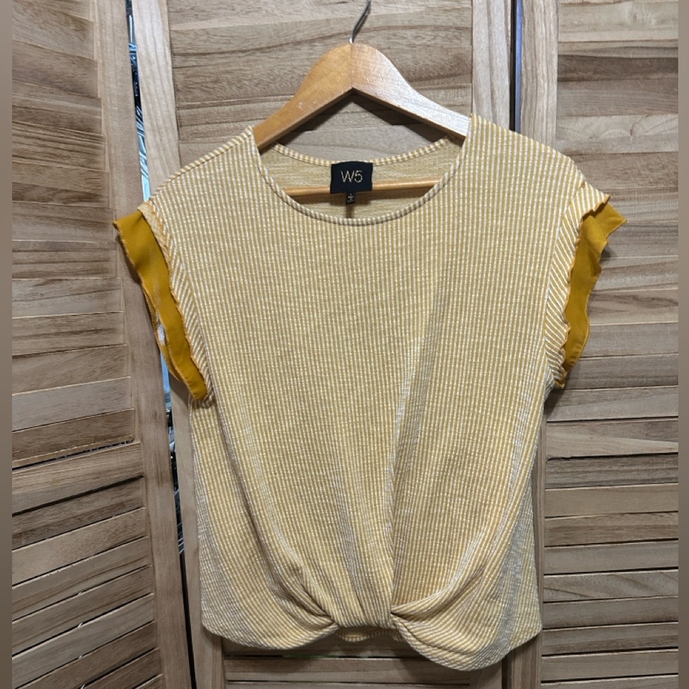 W5 Mustard and White Striped Twist Front Tee